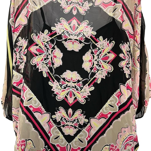 DANA BUCHMAN Oversized Top Black Pink Dolman Sleeve Lined Flowy Top Shirt sz M - Picture 13 of 16